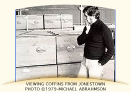 Kenneth Wooden with Jonestown coffins